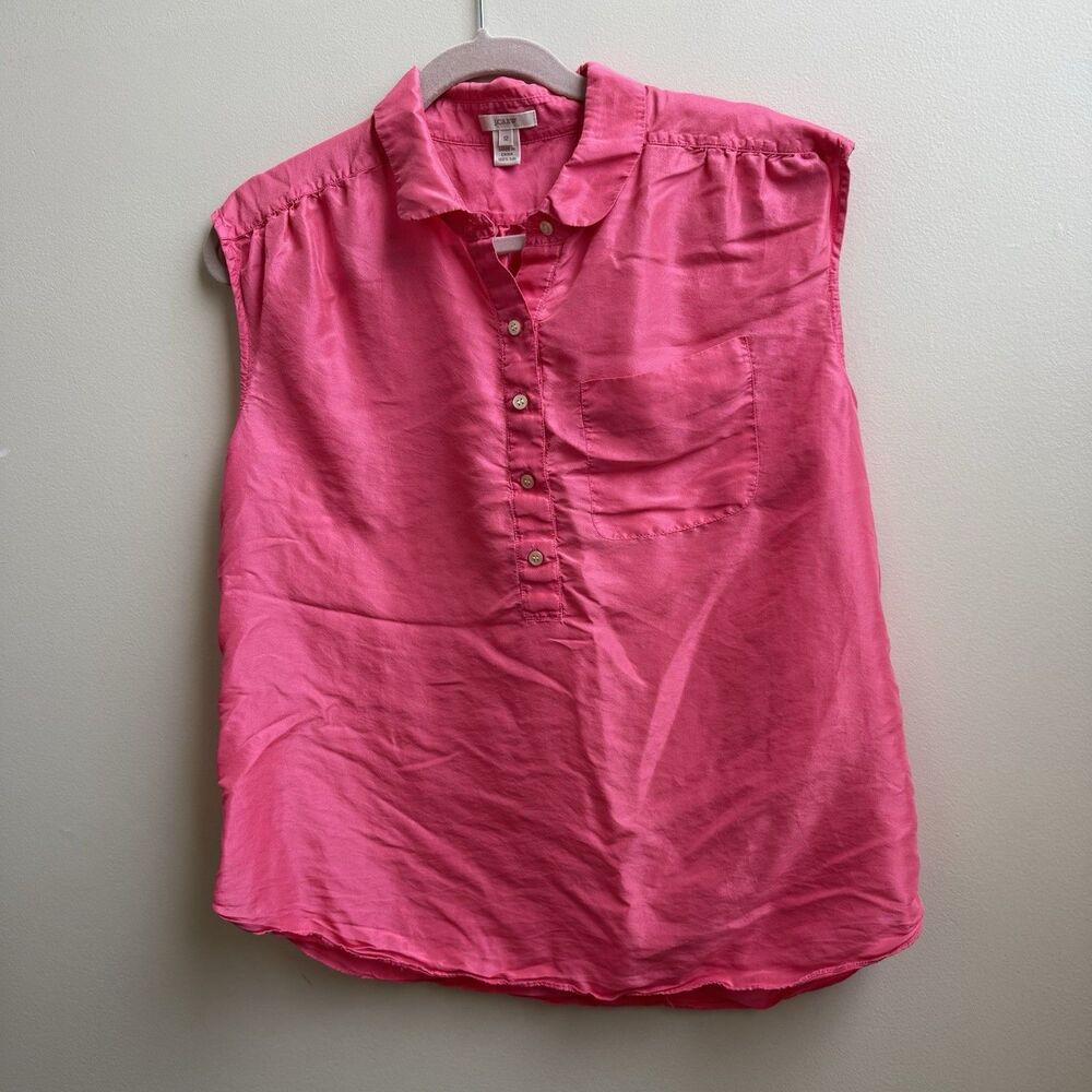 J Crew Womens Top Pink Solid Sleeveless Silk Blouse Shirt Casual Size 12